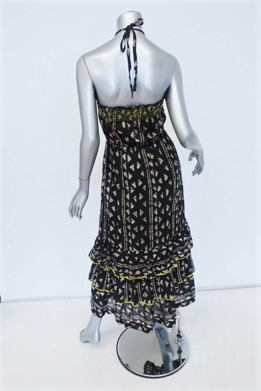 Warm Halter Maxi Dress Black Printed Cotton Size 0 Tiered Embroidered Ruffle-Hem available at CelebrityOwned.com img_6