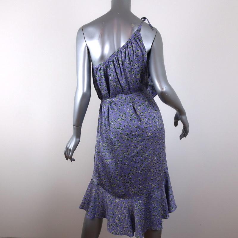 Watson X Watson One Shoulder Dress Purple Leopard Print Ruffled Silk Size 8 available at CelebrityOwned.com img_5