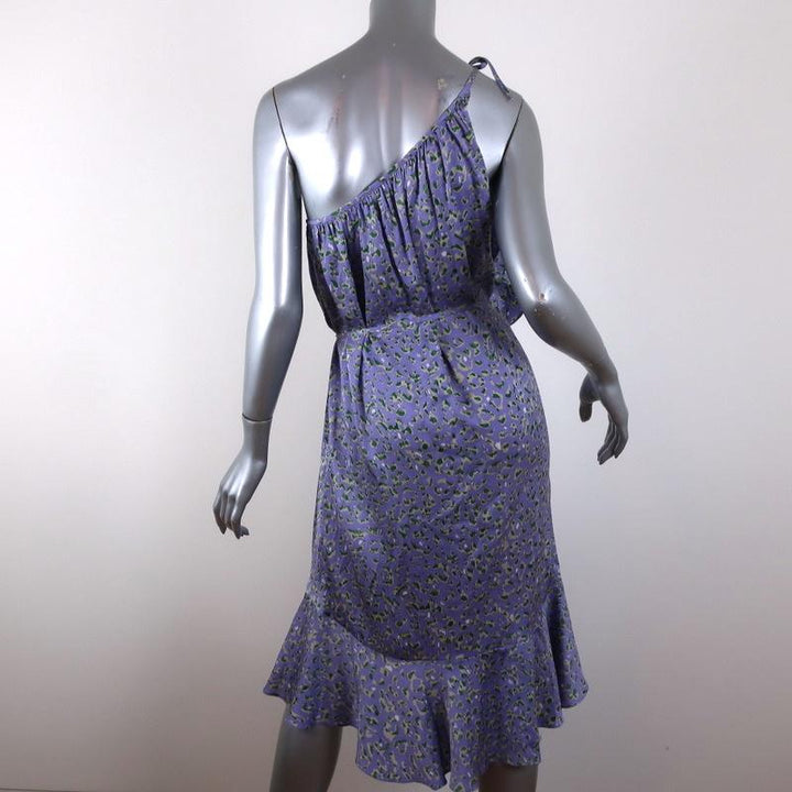 Watson X Watson One Shoulder Dress Purple Leopard Print Ruffled Silk Size 8 available at CelebrityOwned.com img_5
