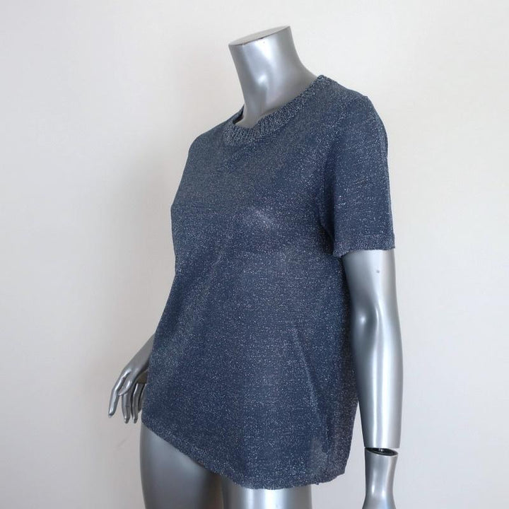 White + Warren Metallic Knit Tee Blue Size Large Short Sleeve Top available at CelebrityOwned.com img_2