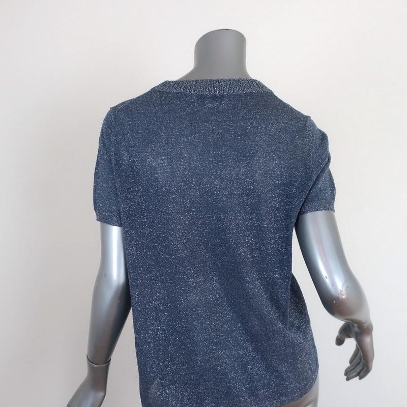 White + Warren Metallic Knit Tee Blue Size Large Short Sleeve Top available at CelebrityOwned.com img_5