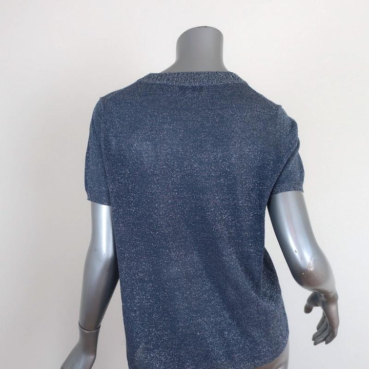 White + Warren Metallic Knit Tee Blue Size Large Short Sleeve Top available at CelebrityOwned.com img_5