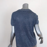 White + Warren Metallic Knit Tee Blue Size Large Short Sleeve Top available at CelebrityOwned.com img_5