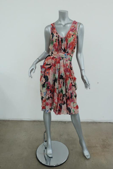 Wunderkind Dress Pleated Floral Print Chiffon Size 40 Sleeveless Tie-Waist available at CelebrityOwned.com img_1