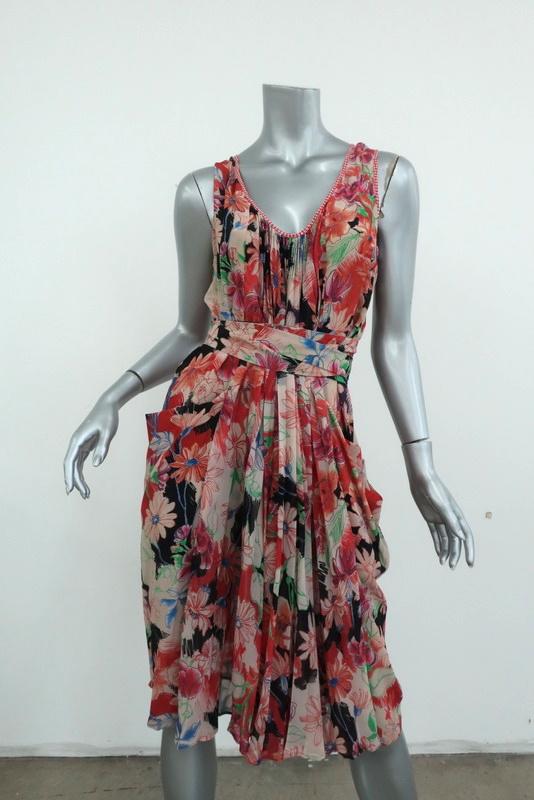 Wunderkind Dress Pleated Floral Print Chiffon Size 40 Sleeveless Tie-Waist available at CelebrityOwned.com img_2