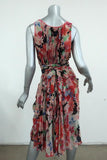 Wunderkind Dress Pleated Floral Print Chiffon Size 40 Sleeveless Tie-Waist available at CelebrityOwned.com img_9