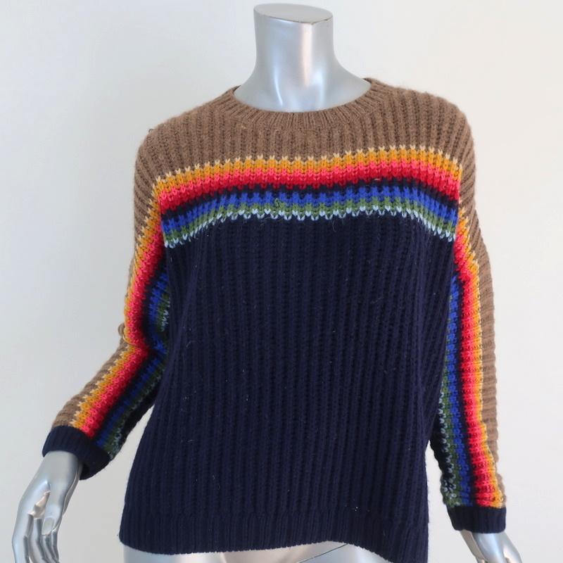 Louis Vuitton Men Sweater Taupe Cream & Blue L Sleeve Rib Knit