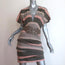 Yigal Azrouel Belted Dress Gray/Beige Striped Cotton Size 4 Short Sleeve Mini