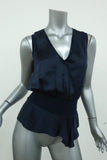 Yves Saint Laurent Blouson Top Navy Silk Size 34 Sleeveless V-Neck Blouse available at CelebrityOwned.com img_2