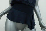 Yves Saint Laurent Blouson Top Navy Silk Size 34 Sleeveless V-Neck Blouse available at CelebrityOwned.com img_3
