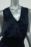 Yves Saint Laurent Blouson Top Navy Silk Size 34 Sleeveless V-Neck Blouse available at CelebrityOwned.com img_4