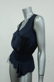 Yves Saint Laurent Blouson Top Navy Silk Size 34 Sleeveless V-Neck Blouse available at CelebrityOwned.com img_6