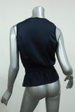 Yves Saint Laurent Blouson Top Navy Silk Size 34 Sleeveless V-Neck Blouse available at CelebrityOwned.com img_7