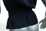 Yves Saint Laurent Blouson Top Navy Silk Size 34 Sleeveless V-Neck Blouse available at CelebrityOwned.com img_8
