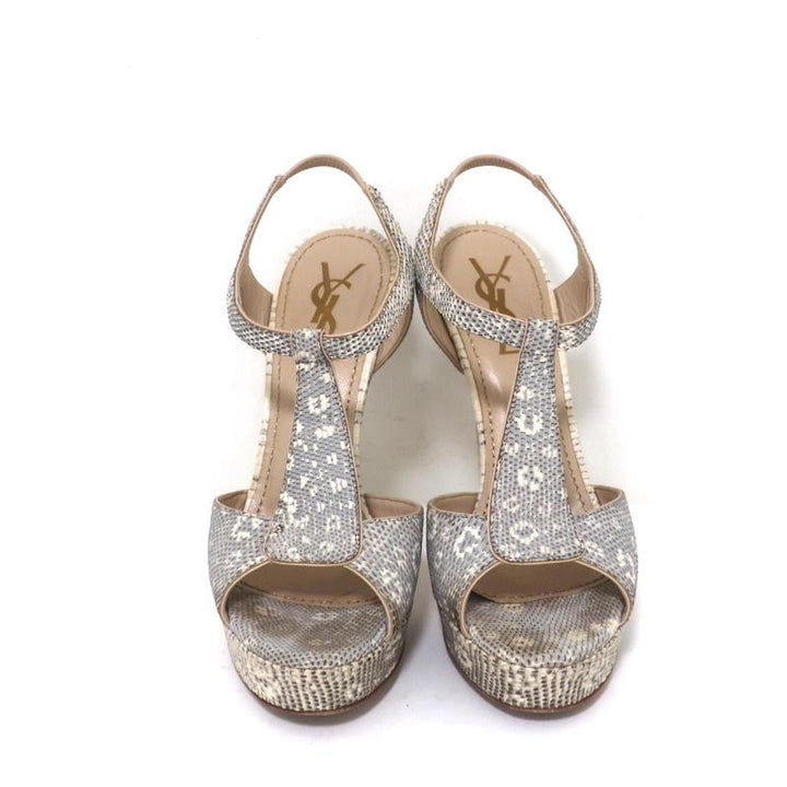 Yves Saint Laurent Platform Sandals Gray Ring Lizard Size 36.5 Open Toe Heels available at CelebrityOwned.com img_3