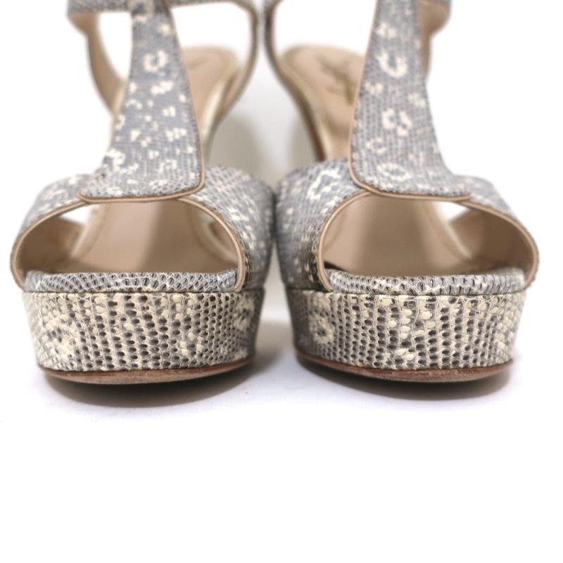Yves Saint Laurent Platform Sandals Gray Ring Lizard Size 36.5 Open Toe Heels available at CelebrityOwned.com img_4