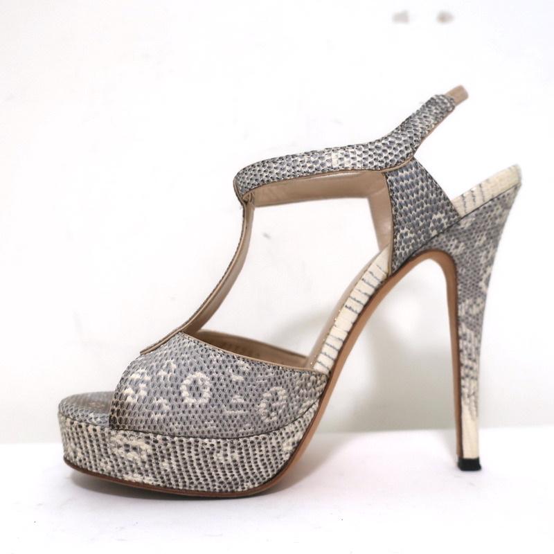 Yves Saint Laurent Platform Sandals Gray Ring Lizard Size 36.5 Open Toe Heels available at CelebrityOwned.com img_6