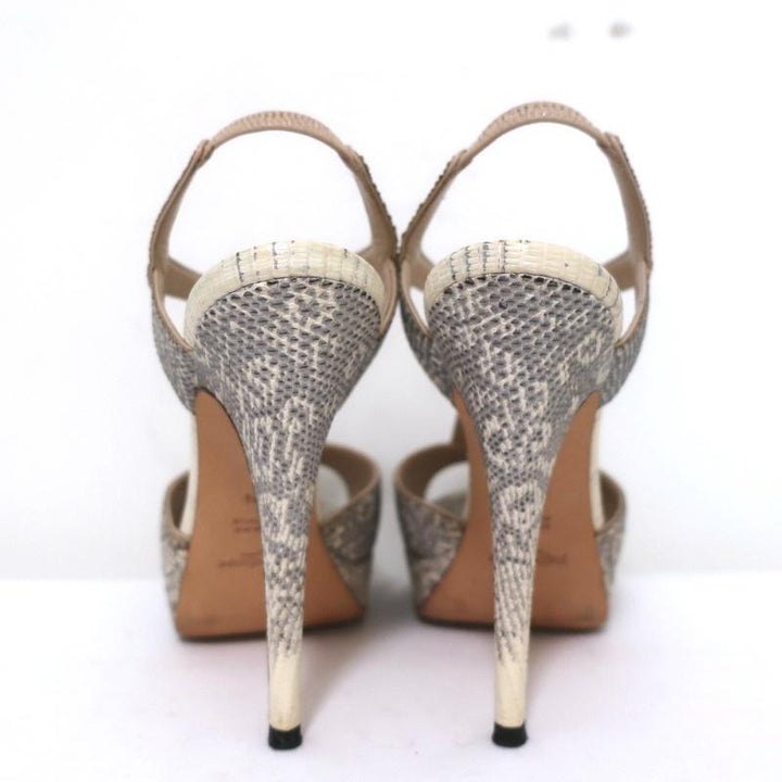 Yves Saint Laurent Platform Sandals Gray Ring Lizard Size 36.5 Open Toe Heels available at CelebrityOwned.com img_7