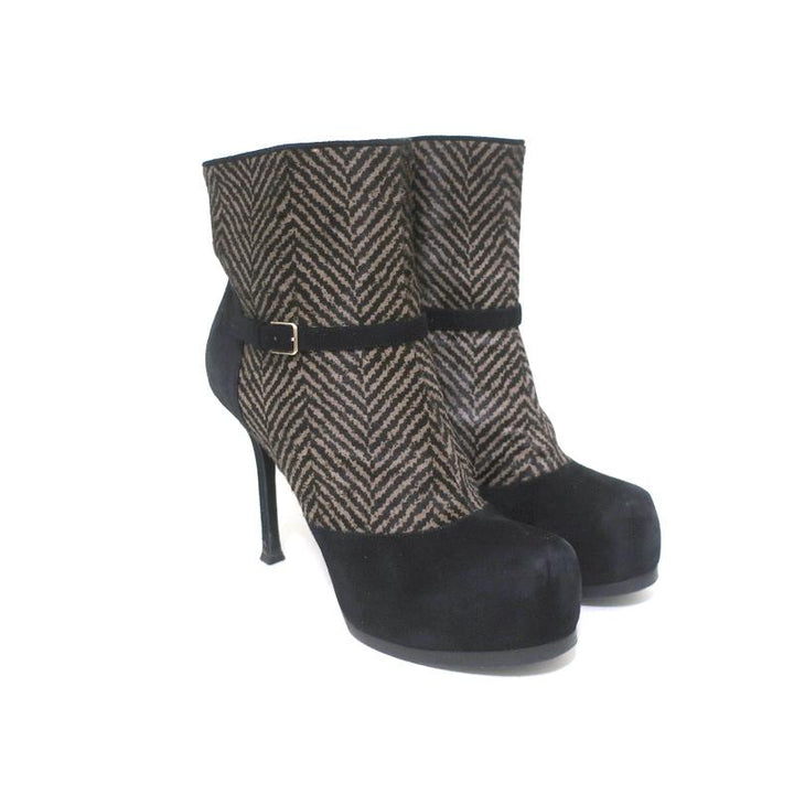 Yves Saint Laurent Tribtoo Ankle Boots Black Suede &amp; Printed Pony Hair Size 38.5 available at CelebrityOwned.com img_1