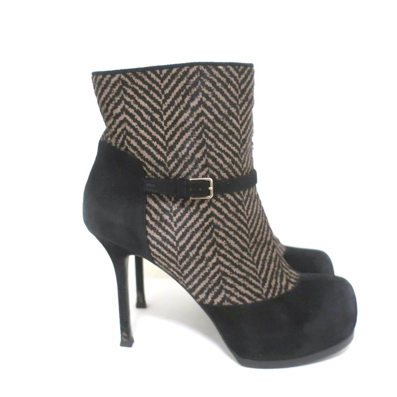 Yves Saint Laurent Tribtoo Ankle Boots Black Suede &amp; Printed Pony Hair Size 38.5 available at CelebrityOwned.com img_2