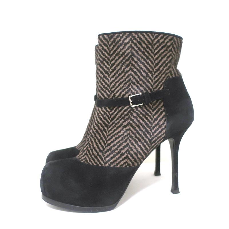Yves Saint Laurent Tribtoo Ankle Boots Black Suede &amp; Printed Pony Hair Size 38.5 available at CelebrityOwned.com img_5