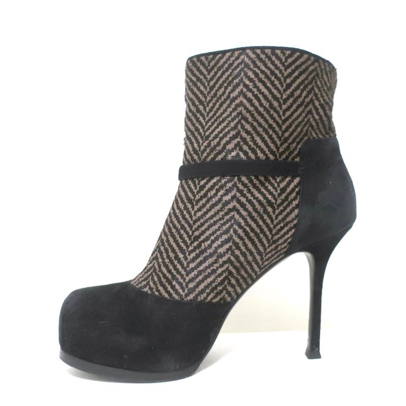 Yves Saint Laurent Tribtoo Ankle Boots Black Suede &amp; Printed Pony Hair Size 38.5 available at CelebrityOwned.com img_6