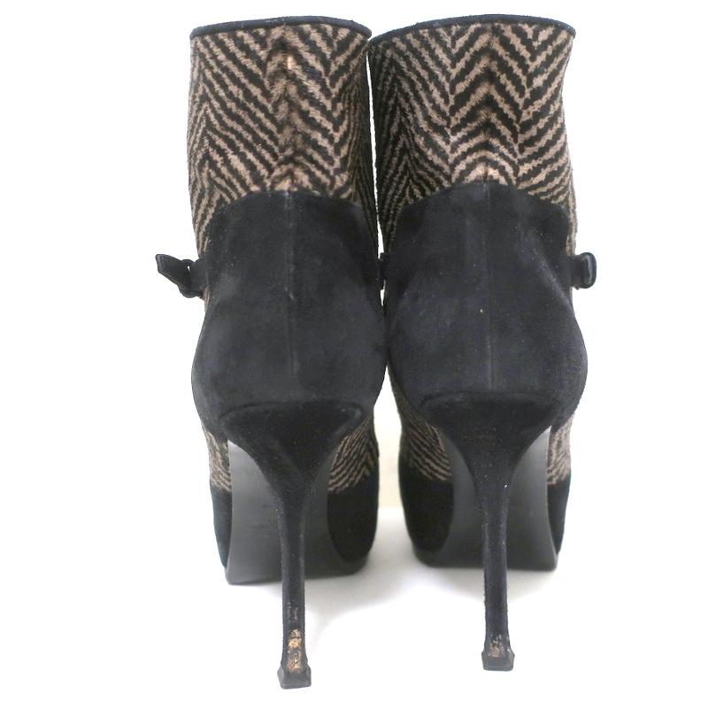 Yves Saint Laurent Tribtoo Ankle Boots Black Suede &amp; Printed Pony Hair Size 38.5 available at CelebrityOwned.com img_7