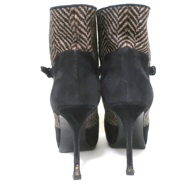 Yves Saint Laurent Tribtoo Ankle Boots Black Suede &amp; Printed Pony Hair Size 38.5 available at CelebrityOwned.com img_7