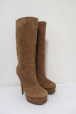 Yves Saint Laurent Tribute Knee High Boots Beige Suede Size 38 Platform Heel available at CelebrityOwned.com img_1