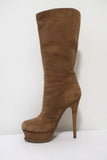 Yves Saint Laurent Tribute Knee High Boots Beige Suede Size 38 Platform Heel available at CelebrityOwned.com img_6