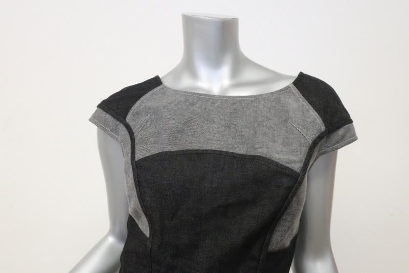 Zac Posen Denim Dress Two-Tone Cotton Size 6 Cap Sleeve Sheath available at CelebrityOwned.com img_5