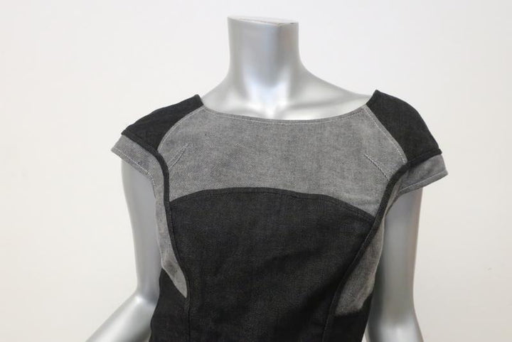 Zac Posen Denim Dress Two-Tone Cotton Size 6 Cap Sleeve Sheath available at CelebrityOwned.com img_5