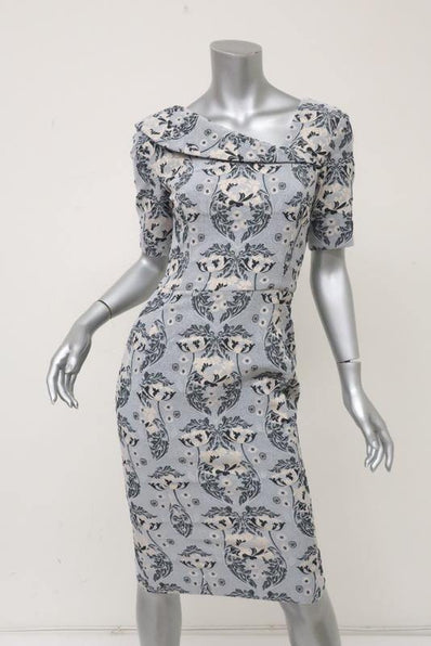 Zac Posen Dress Gray Damask Stretch Jacquard Size 4 Asymmetric-Neck Sheath NEW available at CelebrityOwned.com img_1