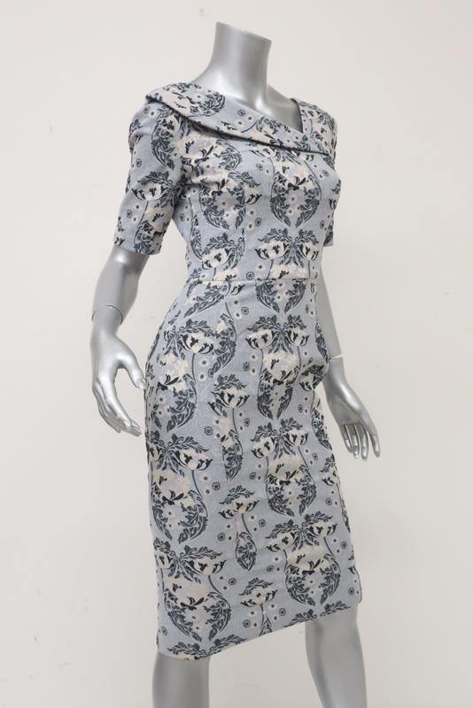 Zac Posen Dress Gray Damask Stretch Jacquard Size 4 Asymmetric-Neck Sheath NEW available at CelebrityOwned.com img_4