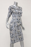 Zac Posen Dress Gray Damask Stretch Jacquard Size 4 Asymmetric-Neck Sheath NEW available at CelebrityOwned.com img_4