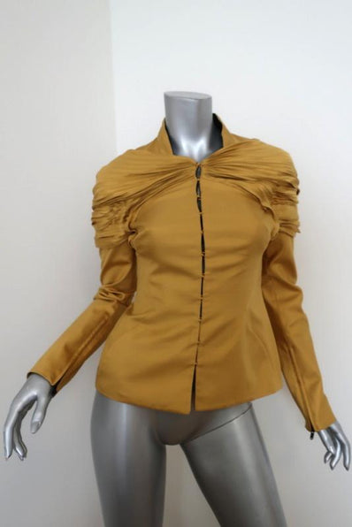 Zac Posen Jacket Mustard Accordion Pleated Silk Twill Size 4 Evening Jacket available at CelebrityOwned.com img_1