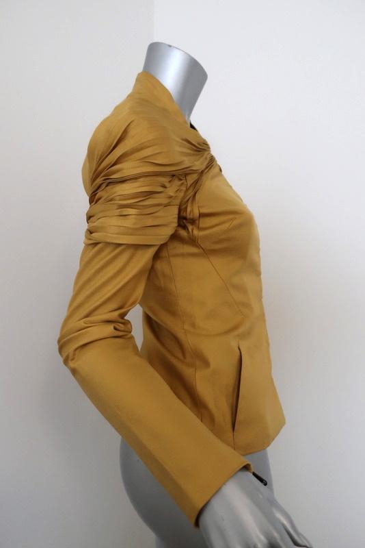 Zac Posen Jacket Mustard Accordion Pleated Silk Twill Size 4 Evening Jacket available at CelebrityOwned.com img_4
