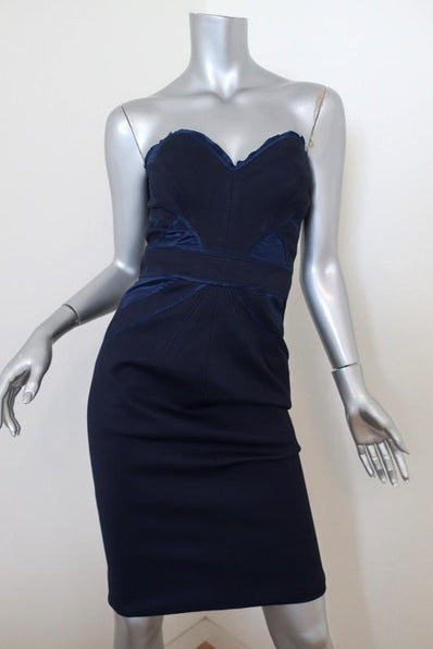 Zac Posen Strapless Dress Navy Satin-Trim Bonded Jersey Size 6 available at CelebrityOwned.com img_1