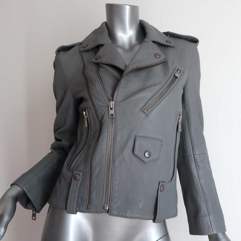 Tory Burch women's black leather jacket chain trim full zip