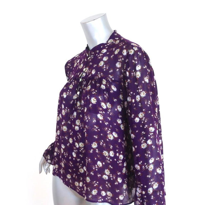 Zara Blouse Purple Floral Print Gauze Size Large Ruffled Long Sleeve Top available at CelebrityOwned.com img_3