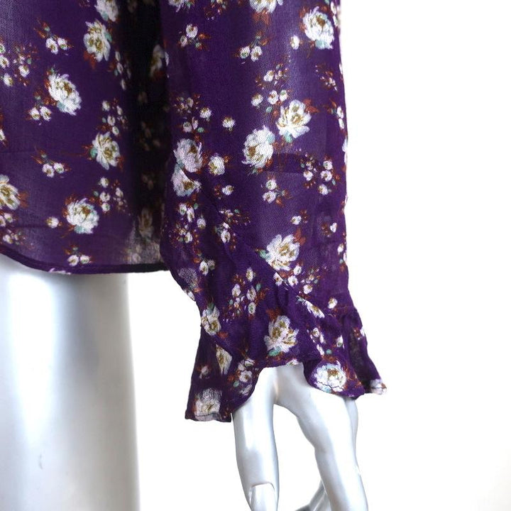 Zara Blouse Purple Floral Print Gauze Size Large Ruffled Long Sleeve Top available at CelebrityOwned.com img_4