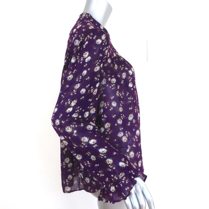 Zara Blouse Purple Floral Print Gauze Size Large Ruffled Long Sleeve Top available at CelebrityOwned.com img_5