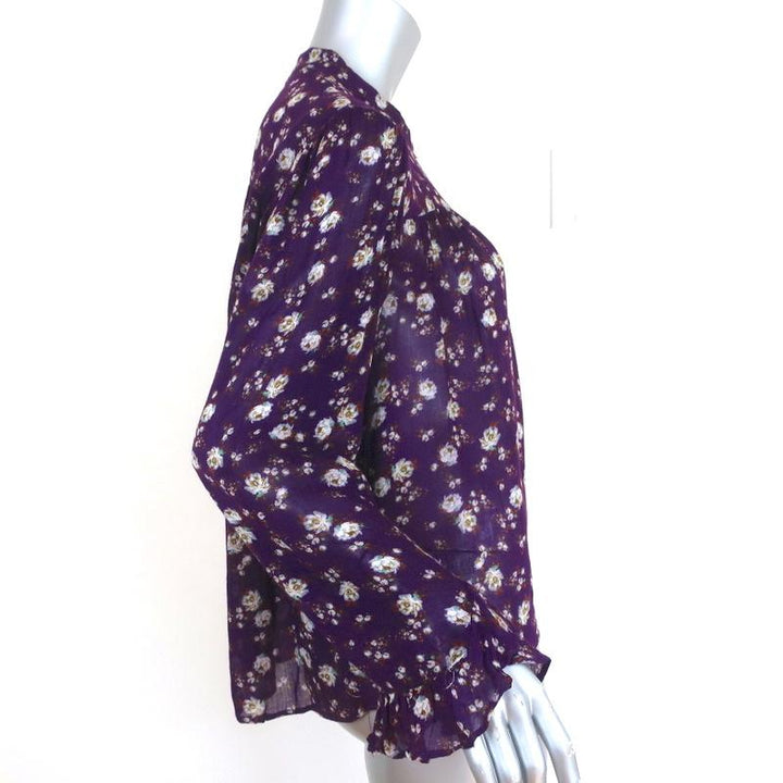 Zara Blouse Purple Floral Print Gauze Size Large Ruffled Long Sleeve Top available at CelebrityOwned.com img_5