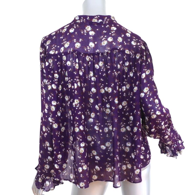 Zara Blouse Purple Floral Print Gauze Size Large Ruffled Long Sleeve Top available at CelebrityOwned.com img_6