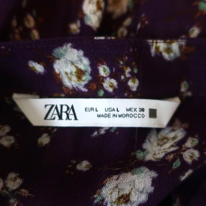 Zara Blouse Purple Floral Print Gauze Size Large Ruffled Long Sleeve Top available at CelebrityOwned.com img_7
