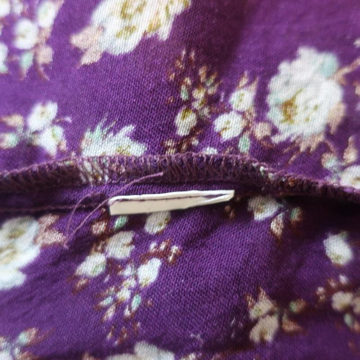 Zara Blouse Purple Floral Print Gauze Size Large Ruffled Long Sleeve Top available at CelebrityOwned.com img_8