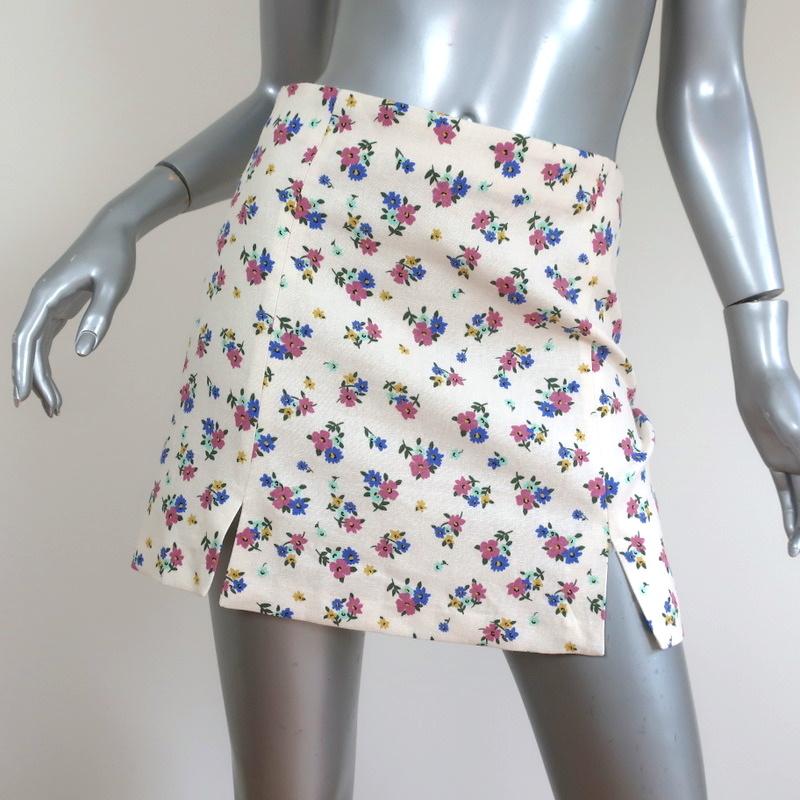 Zara Mini Skirt Ivory Floral Print Linen-Blend Size Small NEW available at CelebrityOwned.com img_1