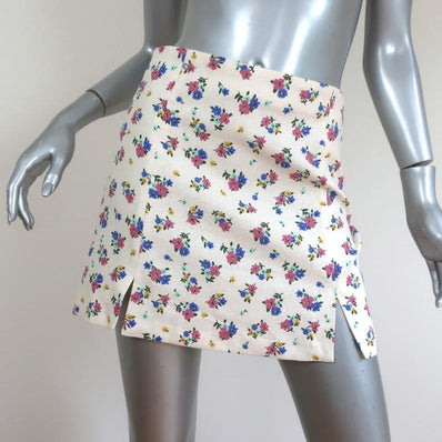 Zara Mini Skirt Ivory Floral Print Linen-Blend Size Small NEW available at CelebrityOwned.com img_1
