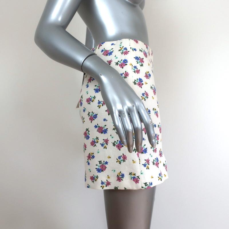 Zara Mini Skirt Ivory Floral Print Linen-Blend Size Small NEW available at CelebrityOwned.com img_3
