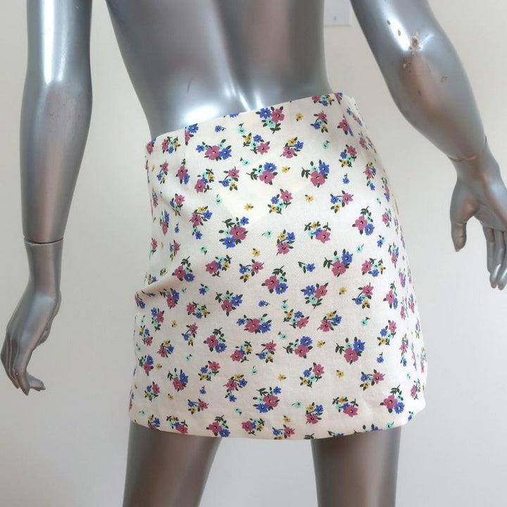 Zara Mini Skirt Ivory Floral Print Linen-Blend Size Small NEW available at CelebrityOwned.com img_4